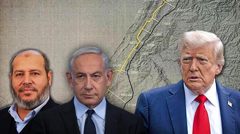 נשיא ארה"ב דונלד טראמפ, רה"מ בנימין נתניהו ומנהיג חמאס חליל אל חיה