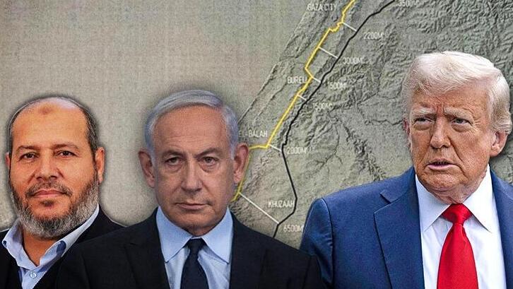 נשיא ארה"ב דונלד טראמפ, רה"מ בנימין נתניהו ומנהיג חמאס חליל אל חיה