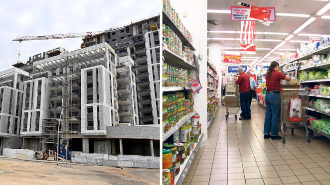 קניות בסופרמרקט לצד פרויקט בנייה מחירים אינפלציה מדד המחירים לצרכן יוקר המחיה