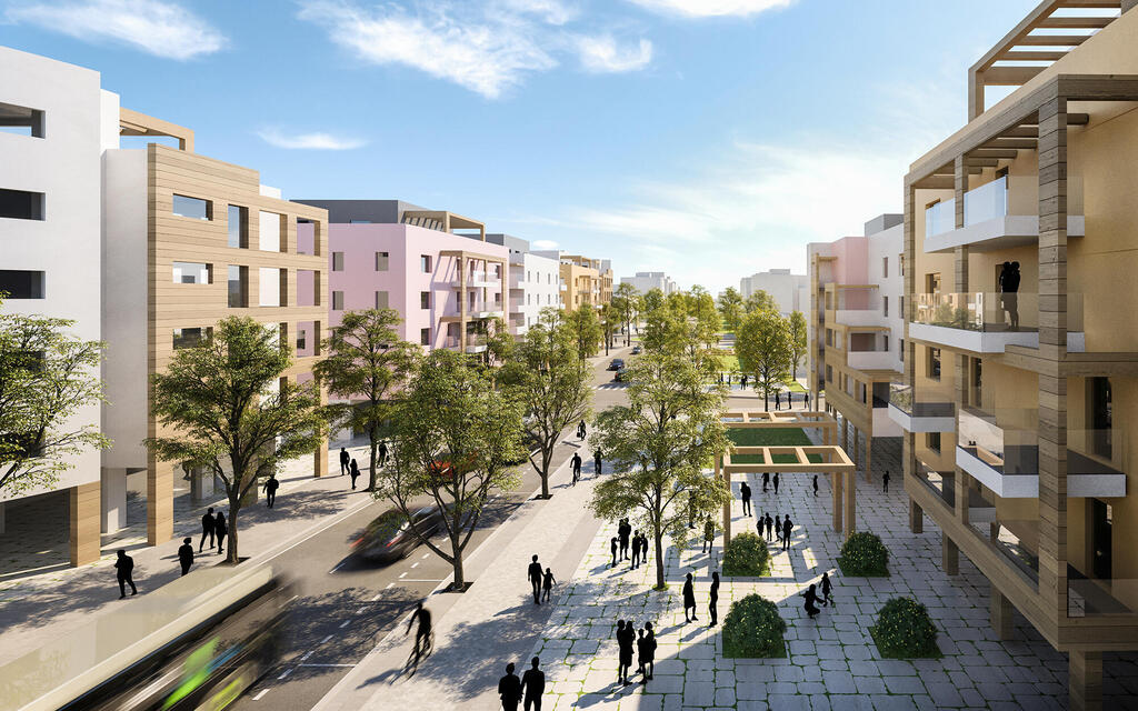 הדמיית העיר החדשה כסיף שבנגב. "ערים חדשות מוקמות במעורבות של פוליטיקאים. כך זה תמיד היה" (הדמיה: אמיר מן, עמי שנער אדריכלים) מגזין נדל"ן 2025 - הדמיית העיר החדשה כסיף שבנגב