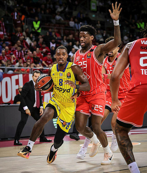 Maccabi Tel Aviv player Lonnie Walker in action against Hapoel Tel Aviv in the Euroleague. Maccabi Tel Aviv player Lonnie Walker in action against Hapoel Tel Aviv in the Euroleague.