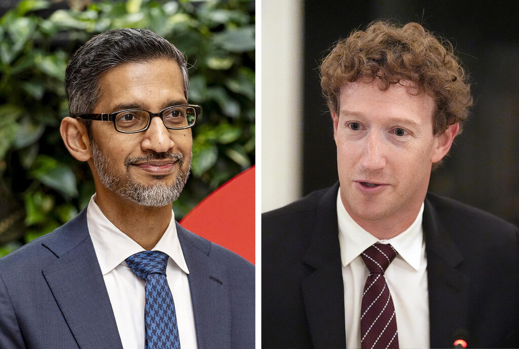 Sundar Pichai, Mark Zuckerberg  (Photos: Damian Lemanski/Bloomberg, Alex Brandon/AP) מארק צוקרברג מנכ"ל מטא שמחזיקה בפייסבוק ואינסטגרם ו סונדאר פיצ'אי מנכ”ל גוגל שמחזיקה ביוטיוב