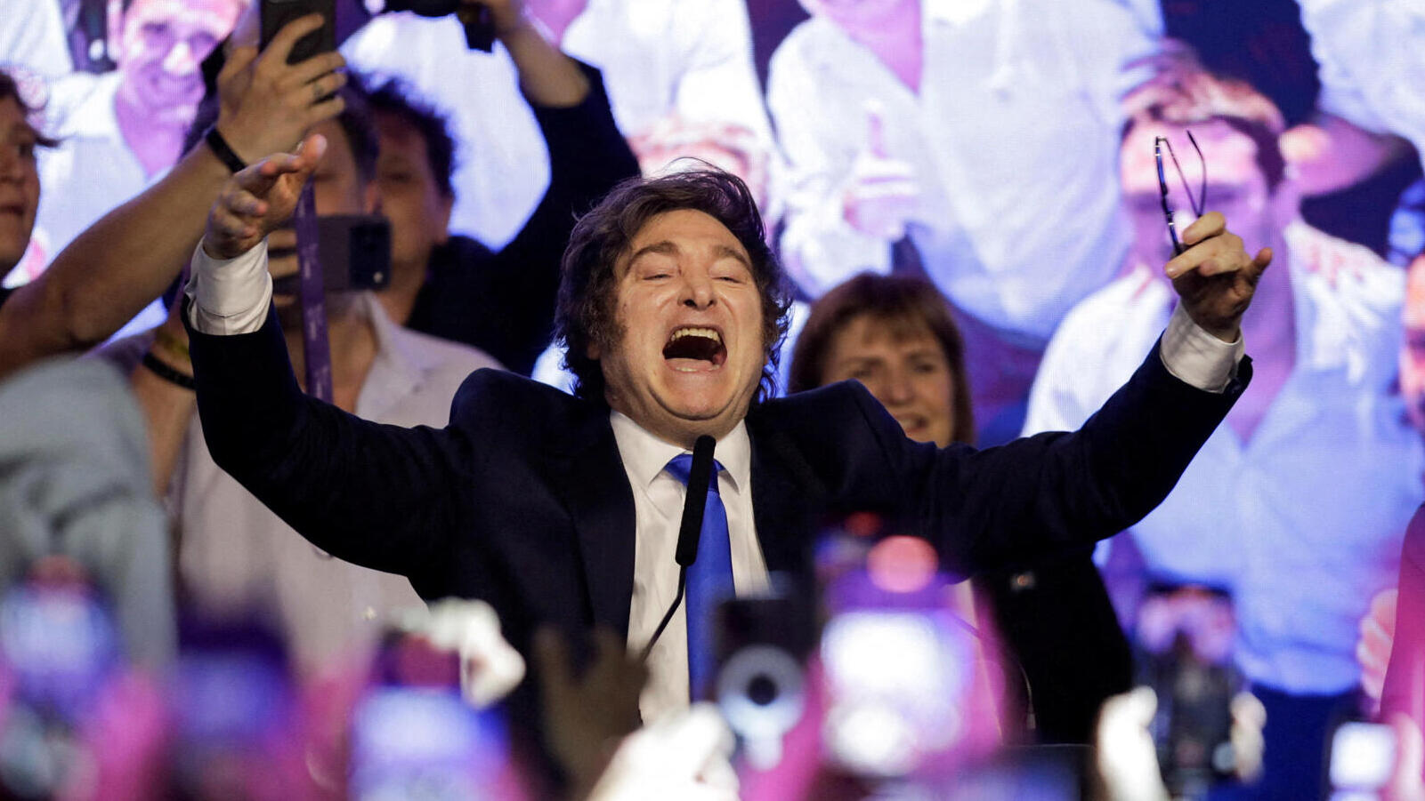 נשיא ארגנטינה חאבייר מיליי בחגיגות הניצחון