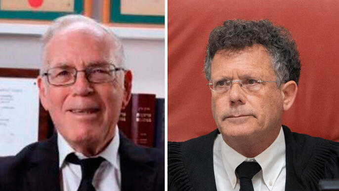 מימין: נשיא ביהמ"ש העליון עמית והשופט בדימוס משה דרורי. יישור קו בעמדה עקרונית (צילומים: שלו שלום לשכת העתונות הממשלתית) מימין יצחק עמית ו משה דרורי