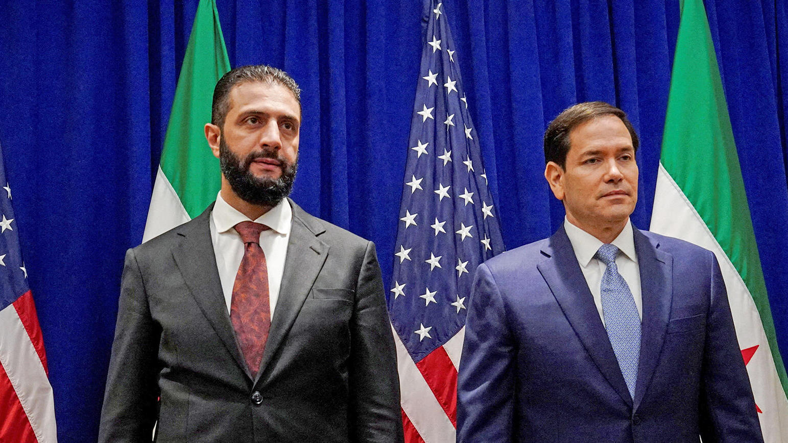 מימין שר החוץ של ארה"ב מרקו רוביו והנשיא הסורי א־שרע בספטמבר באו"ם