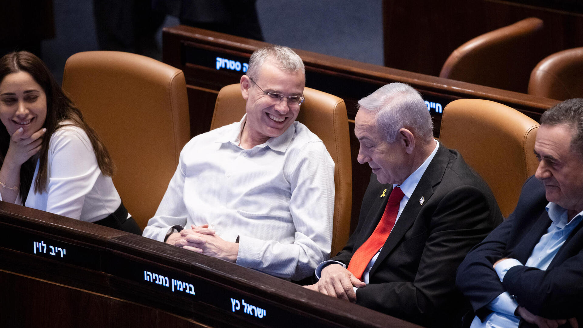 מימין בנימין נתניהו יריב לוין 