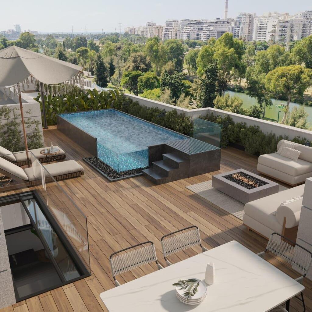 הבריכה בדירה (הדמיה סנאפשוט כהן/מיכאל בן גבריאל) הדמיה בריכה ב פנטהאוז בפרויקט היוקרתי HaGaDa בתל אביב