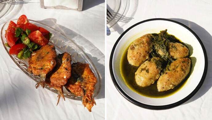 פנאי מימין קוקלות ממולאות בסיסקה ו סרדינים מחותנים במילוי עשבי תיבול