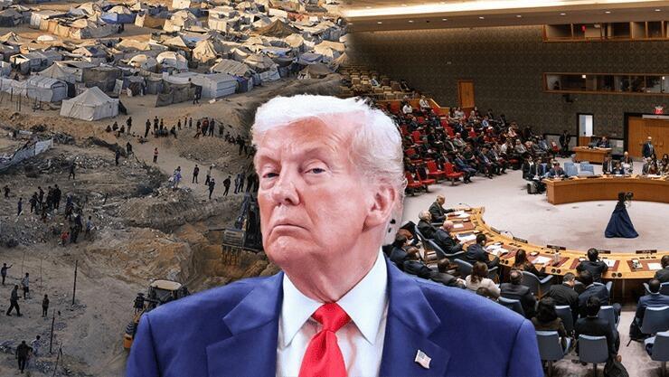 טראמפ על רקע מועצת הביטחון והריסות בעזה