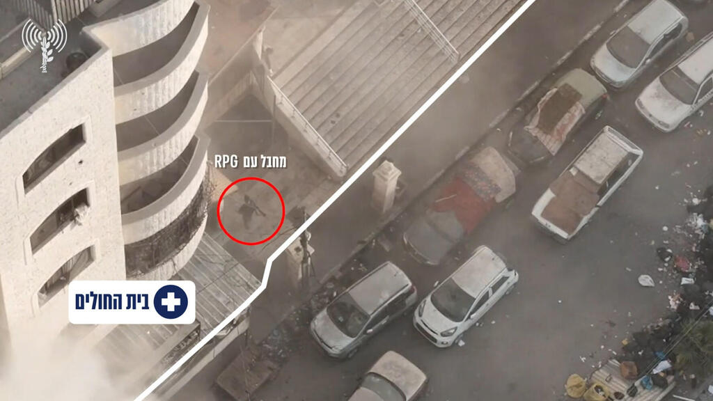 חוזי אווירי מגלה מחבל חמאס בשטח בית החולים אלקודס בעזה (צילום: דובר צה"ל) הקברניט חוזי אווירי מטוס צילום 16