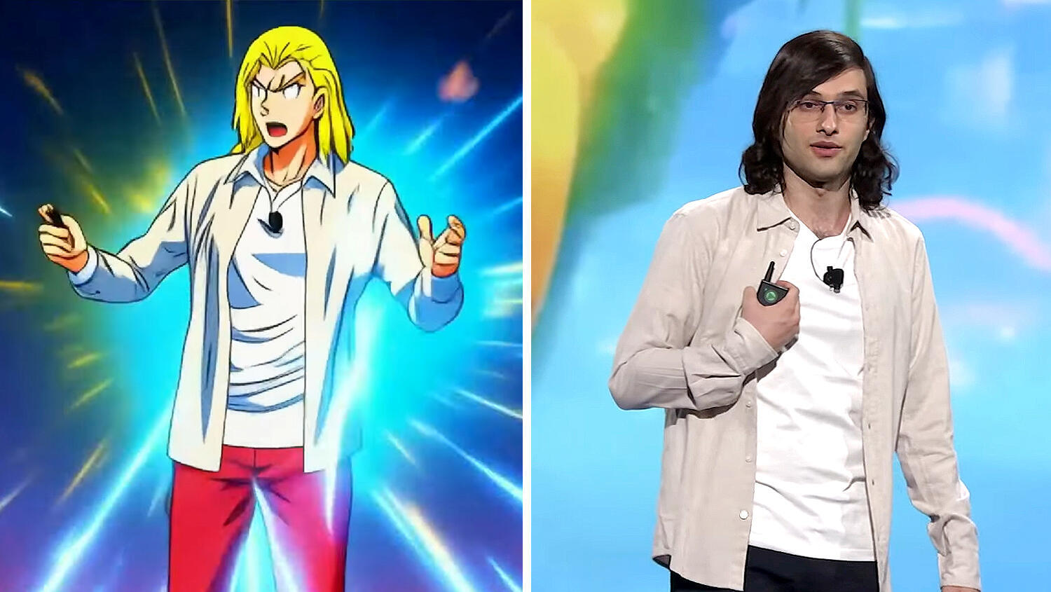 דין לייטרסדורף מדגים יצירת וידיאו בזמן אמת כשדמותו מופיעה באנימציה במהלך כנס של אמזון