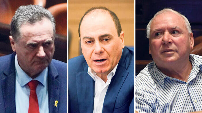 השר הממונה על החברות הממשלתיות דודי אמסלם ,המועמד לתפקיד יו"ר תע"א סילבן שלום ו שר הביטחון ישראל כ"ץ