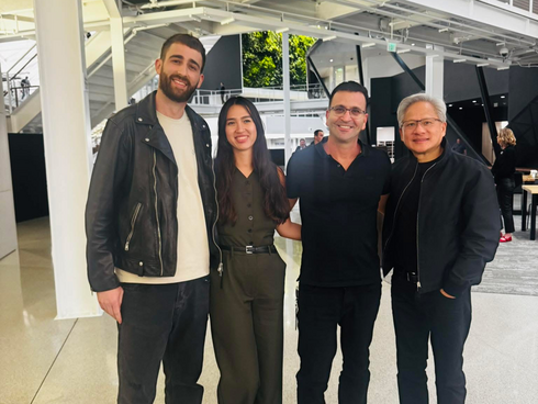 Jensen Huang (from right), Tamir Azarzar, Noa Argamani, Avinatan Or. Jensen Huang (from right), Tamir Azarzar, Noa Argamani, Avinatan Or.