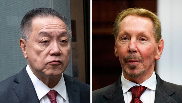 Broadcom CEO Hock E. Tan (left), Oracle CEO Larry Ellison (Aaron Schwartz/Sipa / Bloomberg) מימין לארי אליסון ו הוק טאן