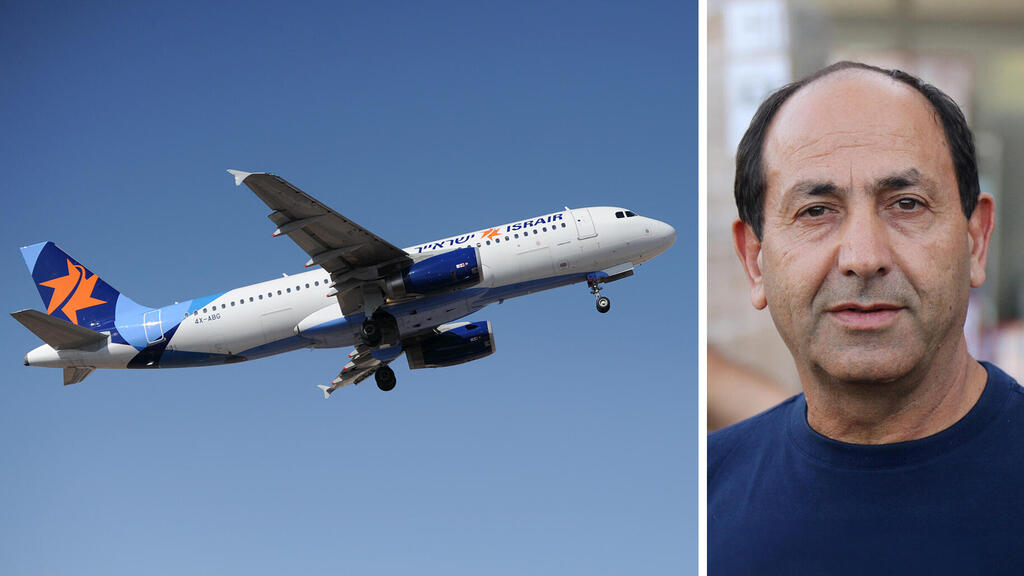 רמי לוי לצד מטוס ישראייר. הוסרה ההתחייבות לא להעביר את השליטה (צילומים: אבי מועלם, יאיר שגיא) רמי לוי איש עסקים בעלים של שיווק השקמה לצד מטוס ישראייר