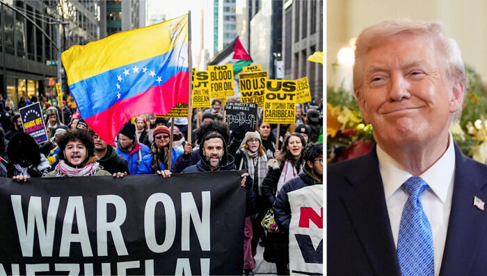 דונלד טראמפ לצד ההפגנה נגד ההתערבות שלו בונצואלה