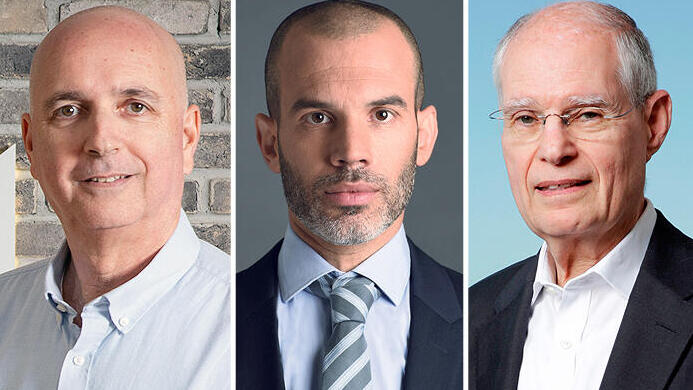 מימין ארי קלמן מנכ"ל מנורה מבטחים החזקות אורי קרן מנהל השקעות ראשי מור גמל ופנסיה ו אילן רביב מנכ"ל מיטב