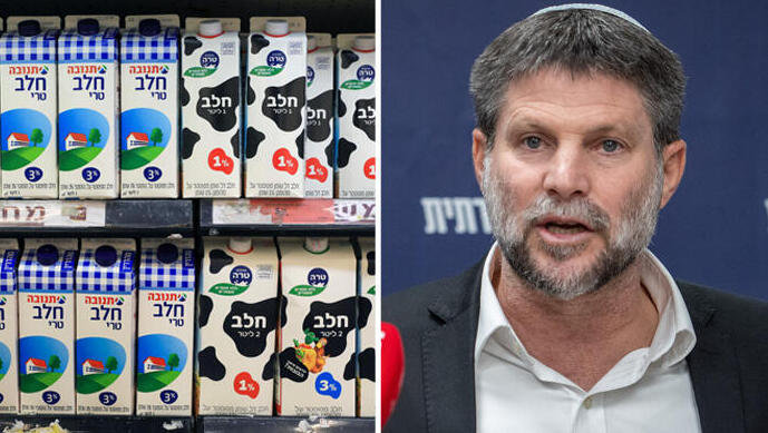שר האוצר בצלאל סמוטריץ' ו מדף חלב בסופר 