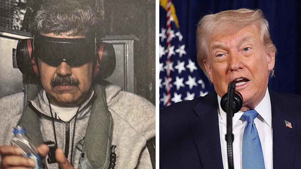 נשיא ארה"ב דונלד טראמפ לצד תמונה של נשיא ונצואלה ניקולס מדורו לאחר מעצרו (צילומים: Joe Raedle/Getty Images, @realDonaldTrump) נשיא ארה"ב דונלד טראמפ לצד תמונה של נשיא ונצואלה ניקולס מדורו לאחר מעצרו