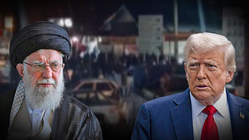 חמינאי וטראמפ על רקע המחאה באיראן