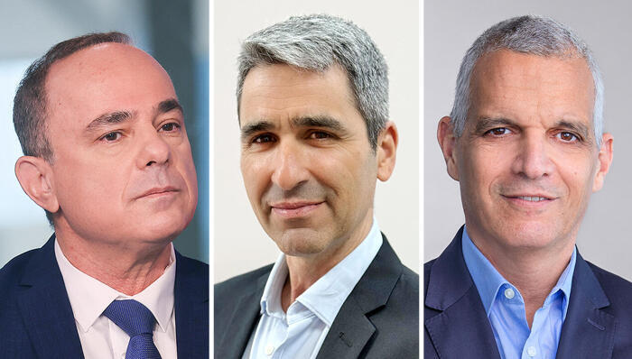 מימין מנכ"ל רפאל לשעבר יואב הר אבן אושרי לוגסי מנכ"ל משותף של חברת אונדס החזקות ויו"ר רפאל יובל שטייניץ