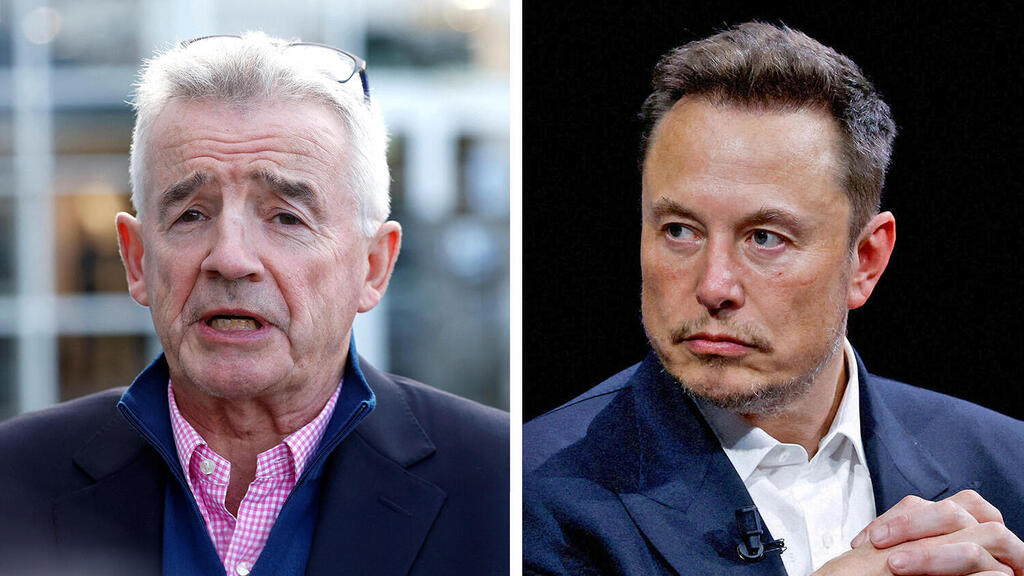 מימין אלון מאסק ומנכ"ל ריינאייר מייקל או'לירי 