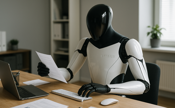 ממה נתפרנס כשהרובוט יחליף אותנו במשרד (עיבוד AI) רובוט אנושי עבודה במשרד AI