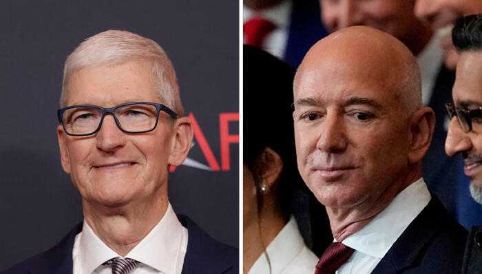 מימין ג'ף בזוס  ו טים קוק