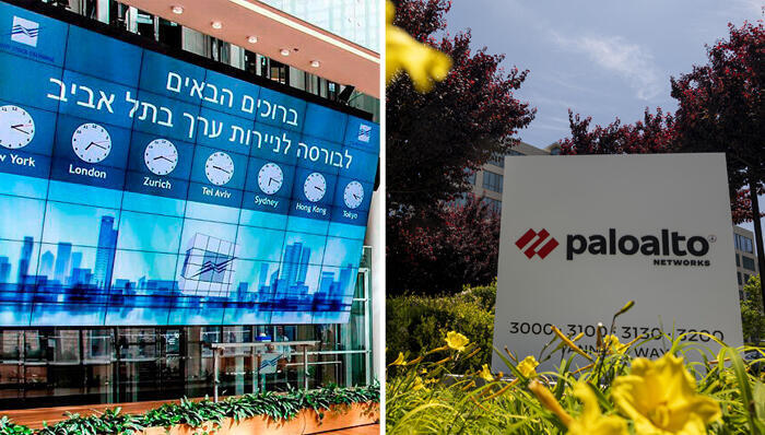 Palo Alto headquarters (right) and the Tel Aviv Stock Exchange. 