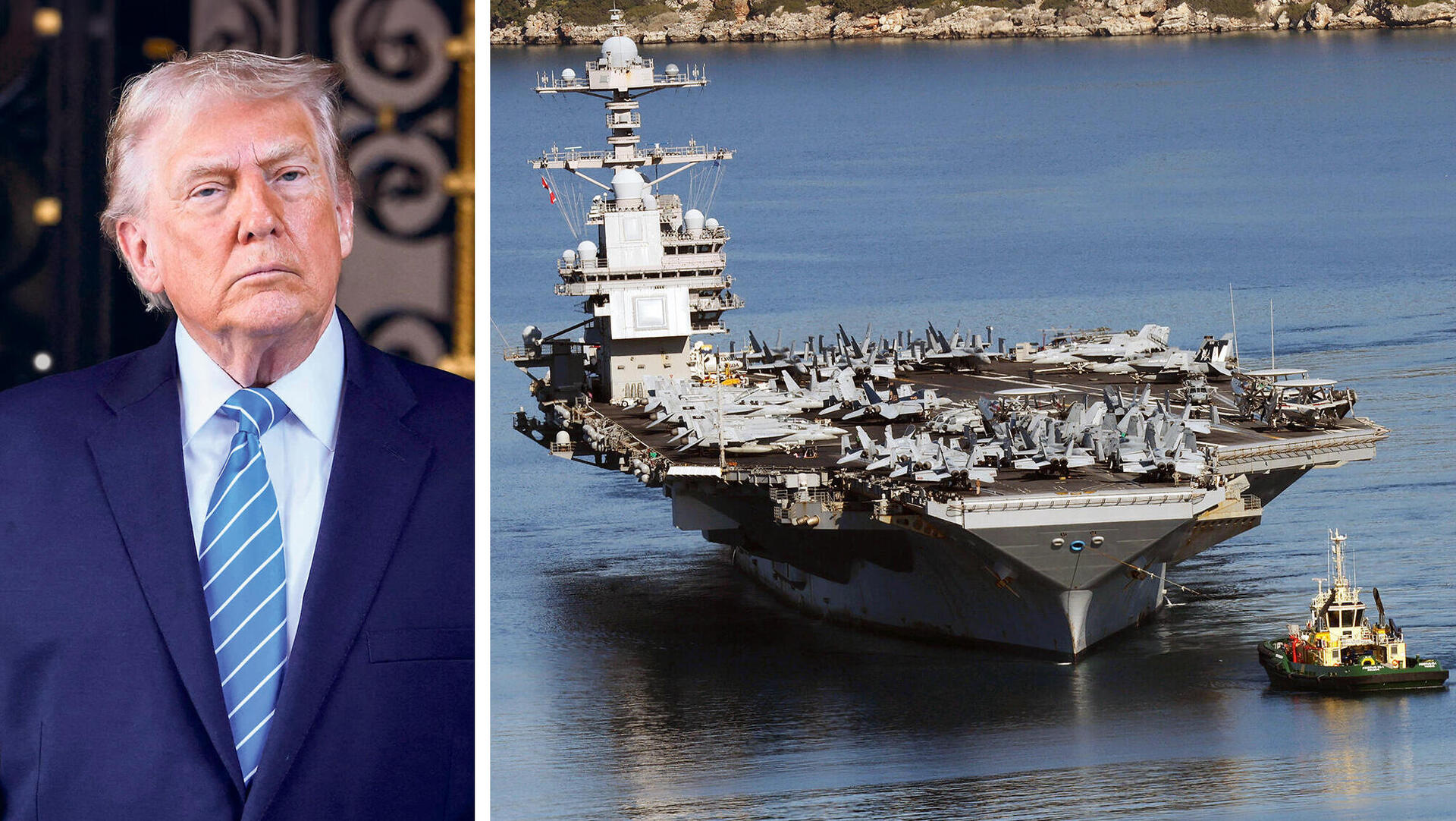 נושאת מטוסים ג'רלד פורד בחופי כרתים יון לצד דונלד טראמפ נשיא ארה"ב