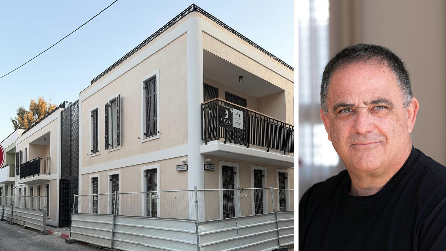 איש העסקים שלמה קרמר לצד מבנה ברחוב שבזי 7 תל אביב