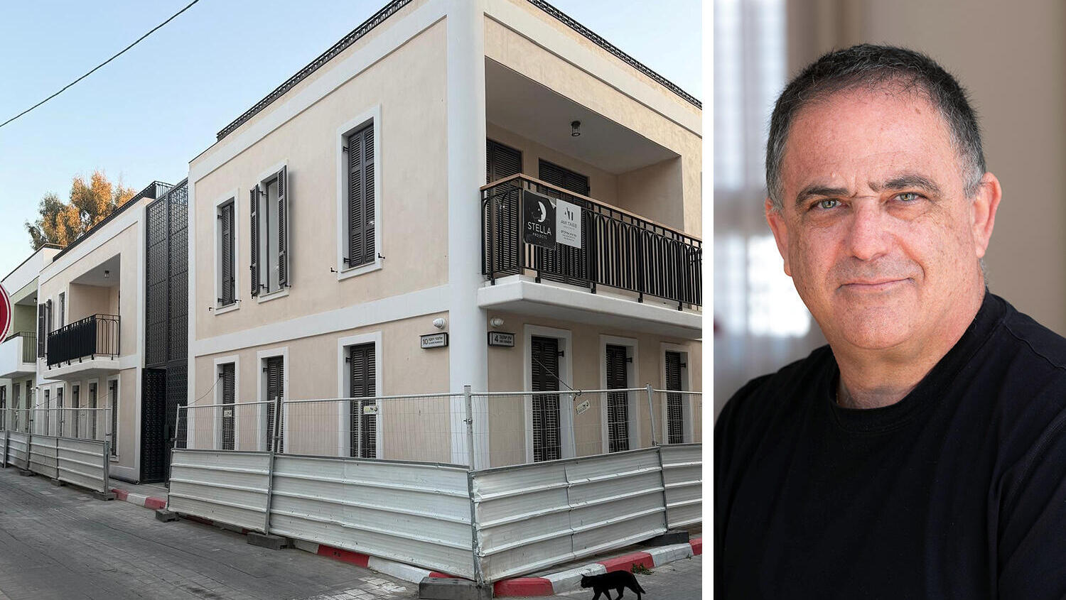 איש העסקים שלמה קרמר לצד מבנה ברחוב שבזי 7 תל אביב