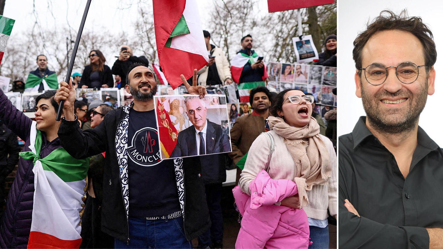 ד''ר אלי קוק ו עצרת תמיכה ברזא פהלווי בנו של השאה האחרון של איראן בלונדון 1.3.26