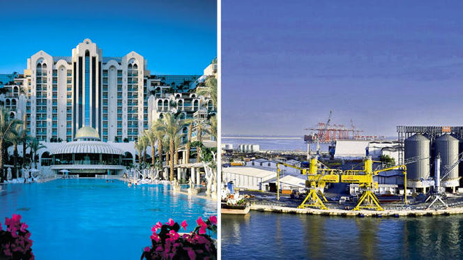 מימין נמל מספנות ישראל בחיפה ומלון הרודס של פתאל באילת