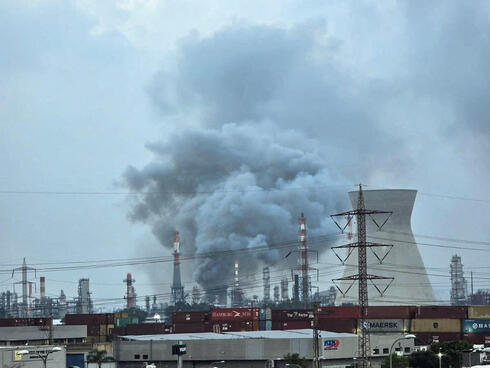 Smoke rises over Bazan facility in Haifa. Smoke rises over Bazan facility in Haifa.