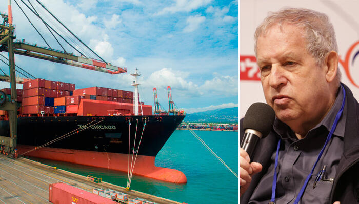 Giord Eiland alongside a Zim ship. 