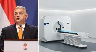 מכשיר CT ספקטרלי של חברת פיליפס לצד ראש ממשלת הונגריה ויקטור אורבן