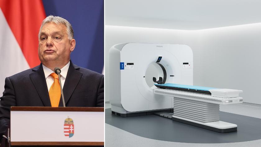 מכשיר CT ספקטרלי של חברת פיליפס לצד ראש ממשלת הונגריה ויקטור אורבן