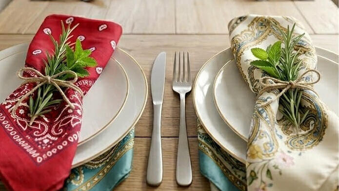 סידור שולחן בנדנות וצעיפים במקום מפיות פנאי