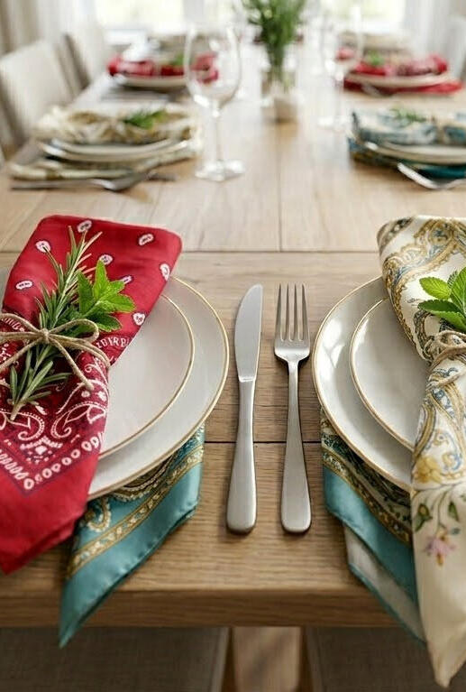 סידור שולחן בנדנות וצעיפים במקום מפיות פנאי