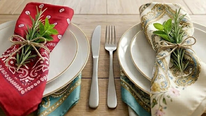 סידור שולחן בנדנות וצעיפים במקום מפיות פנאי