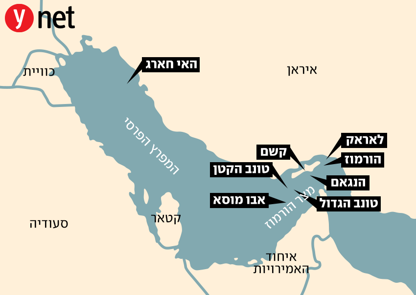 מפה איראן אמירויות מצר הורמוז איים לאראק חארג'