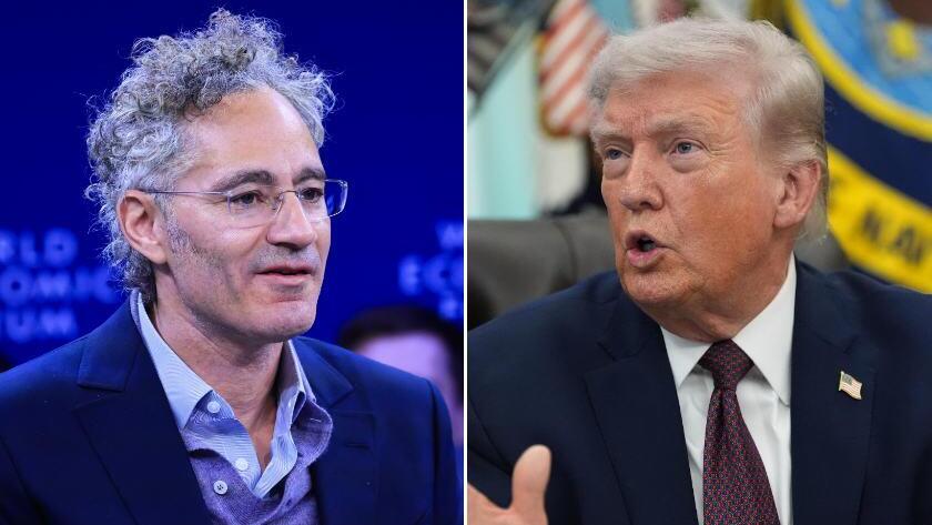 נשיא ארה"ב דונלד טראמפ, ומנכ"ל פלנטיר אלכס קארפ (צילומים: Alex Brandon/AP, בלומברג) נשיא ארה"ב דונלד טראמפ , מנכ"ל פלנטיר אלכס קארפ