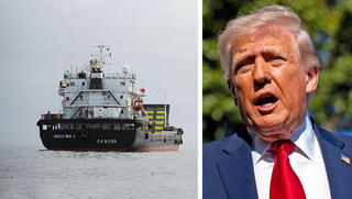 נשיא ארה"ב דונלד טראמפ לצד ספינה ב מצר הורמוז