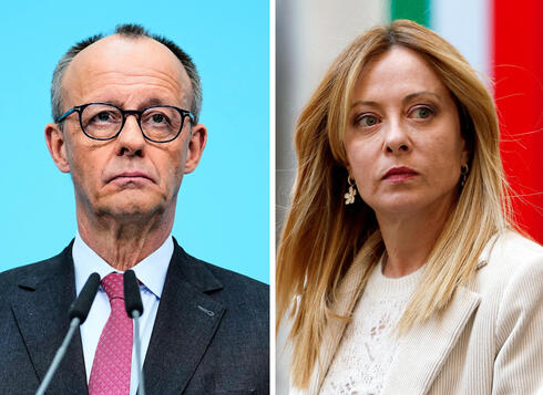 Italian Prime Minister Giorgia Meloni (right) and German Chancellor Friedrich Merz. 