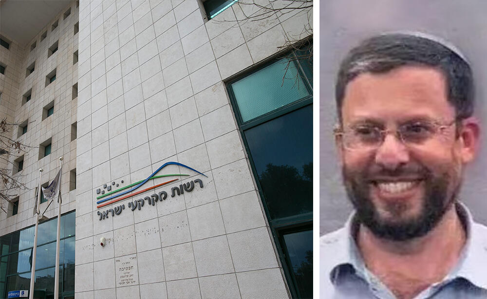 מנכ"ל מנהלת ההתיישבות יהודה אליהו לצד בניין רשות מקרקעי ישראל רמ"י