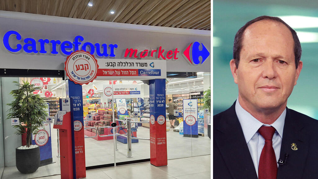 מימין שר הכלכלה ניר ברקת לצד מיתוג הסל של המדינה סניף קרפור באר שבע