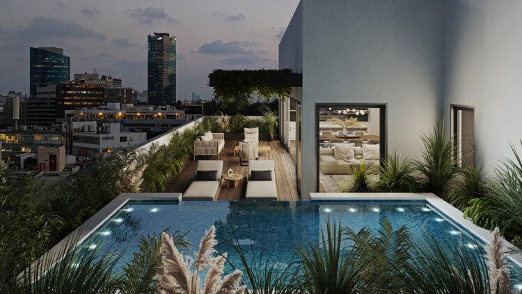 הדמיית מרפסת הגג ב פנטהאוז ב פרויקט שפרינצק