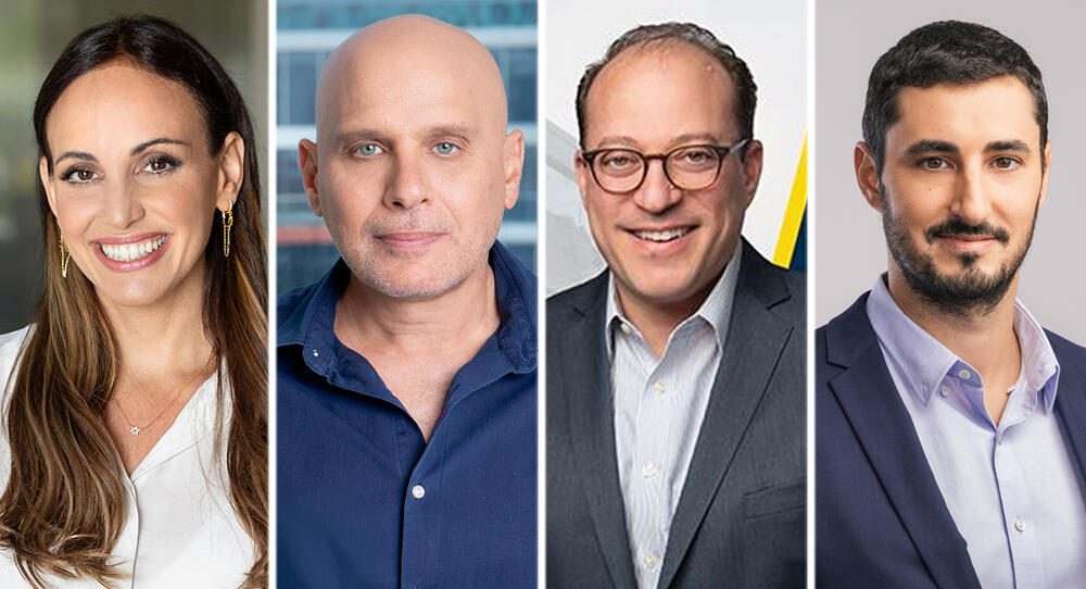 ועידת ניו יורק 2026 מימין יוני חנציס מנכ"ל דוראל , ראסל בארט COO Valley Bank , לוי הלוי מנכ"ל אל על ו לי מוזר שותפה מייסד, Protego 