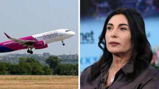 שרת התחבורה מירי רגב לצד מטוס של וויז אייר וויזאייר